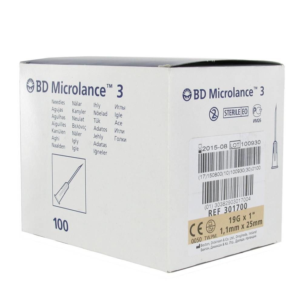 BD Microlance™ 3 Aiguille 19G 1 1,1 mm x 25 mm Crème