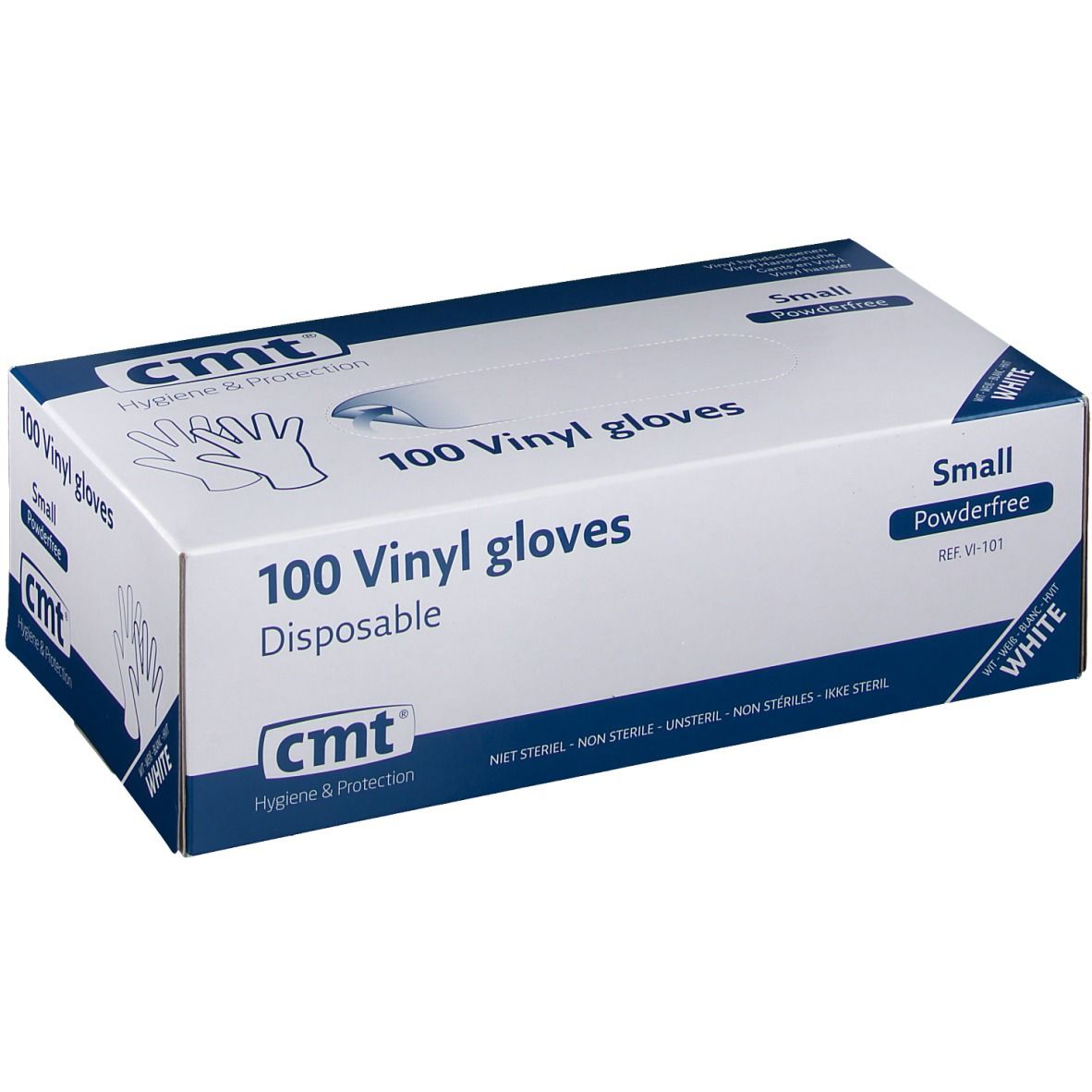 cmt® Gants Vinyl Blanc Transparent sans poudre Small
