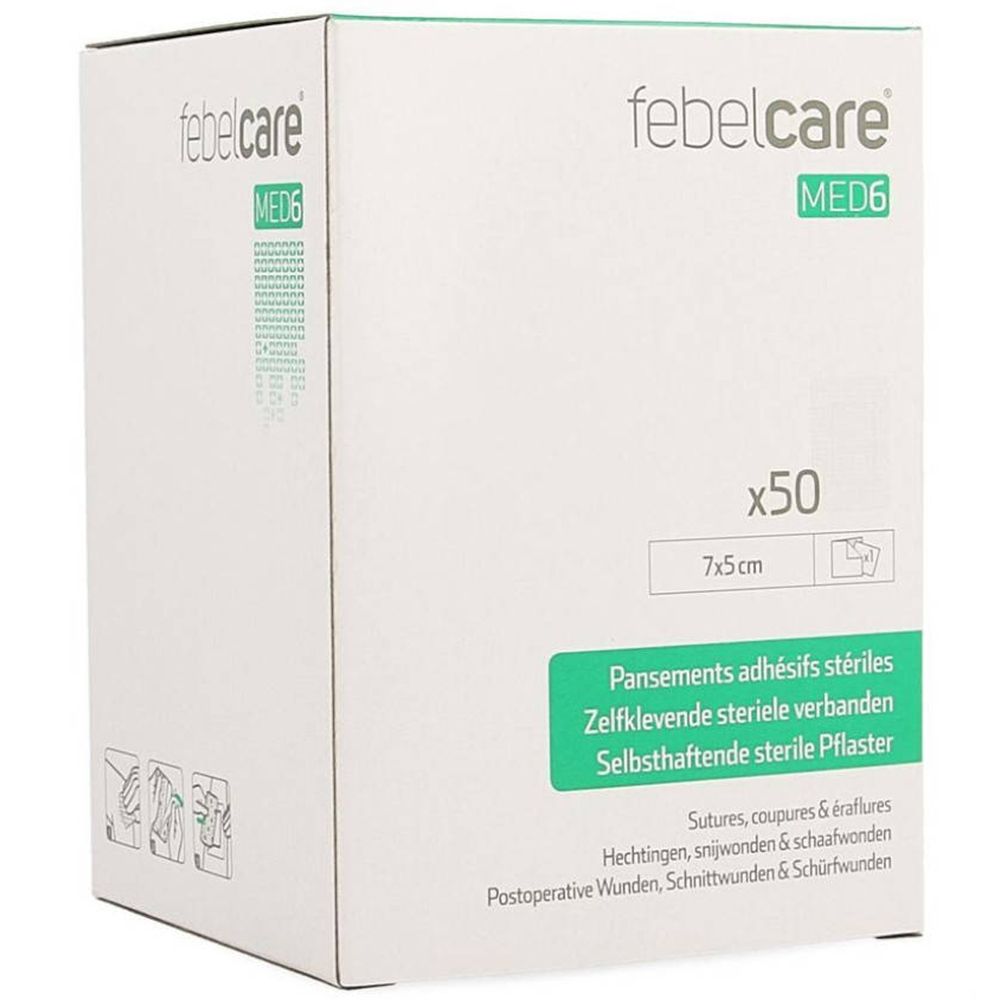Febelcare® Med6 Pansements adhésifs stériles 7 x 5 cm