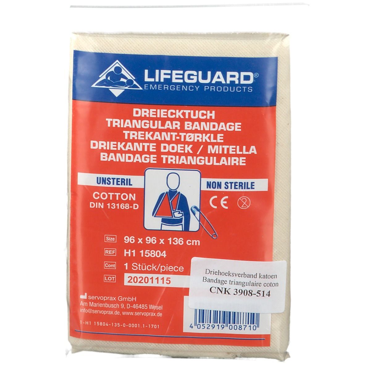 Lifeguard® Steroplast Bandage triangulaire 96 x 96 x 136 cm