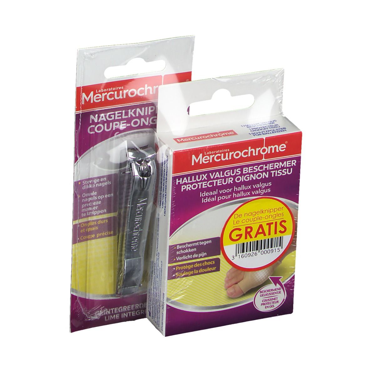 Mercurochrome Protecteur oignon tissu + Coupe ongle