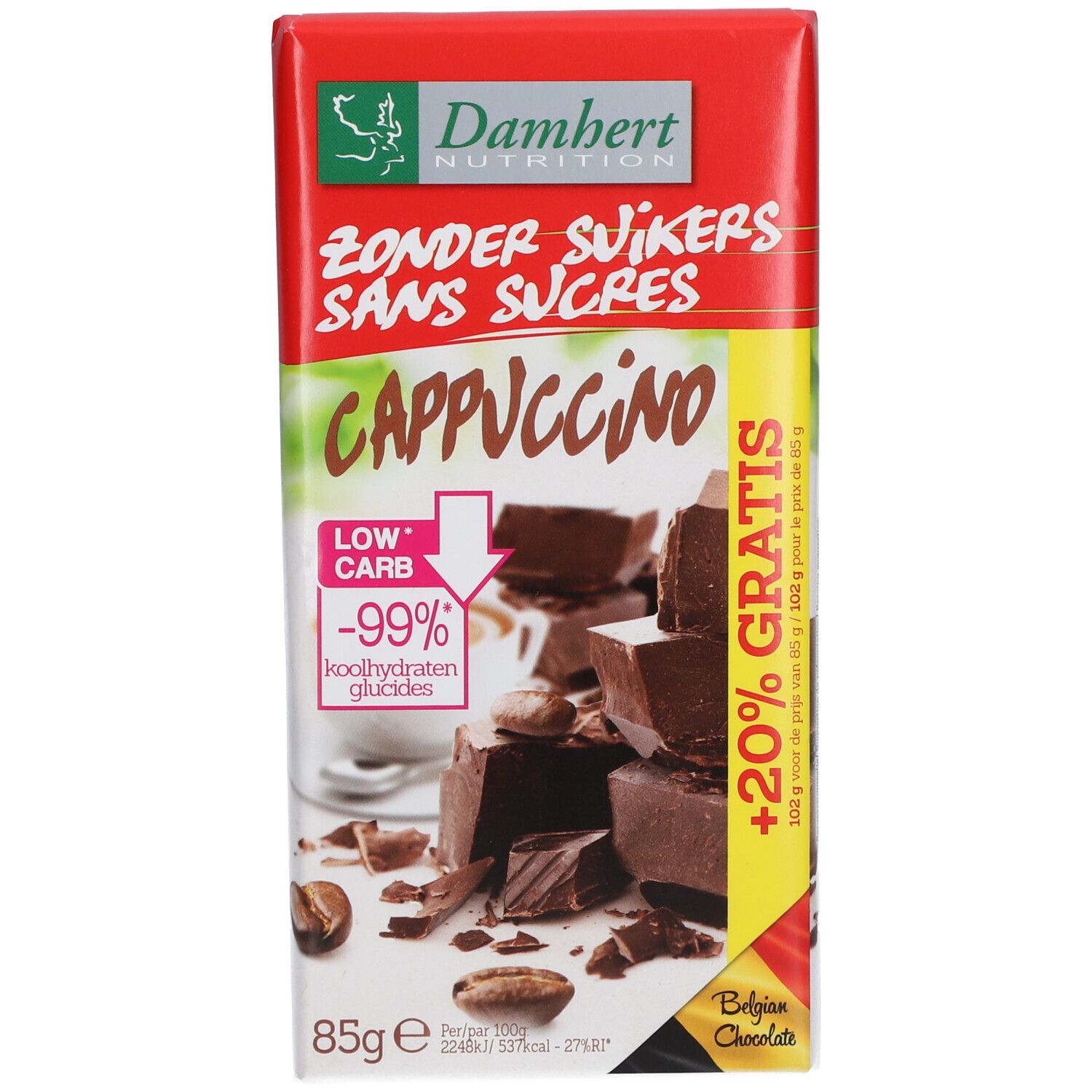 Damhert Tablette de chocolat cappuccino sans sucre