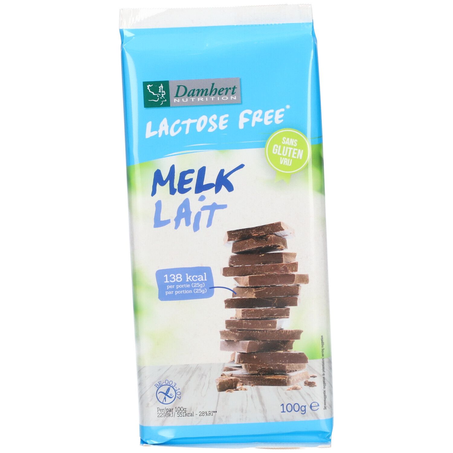Damhert Lactose Free Tablette de chocolat au lait sans gluten
