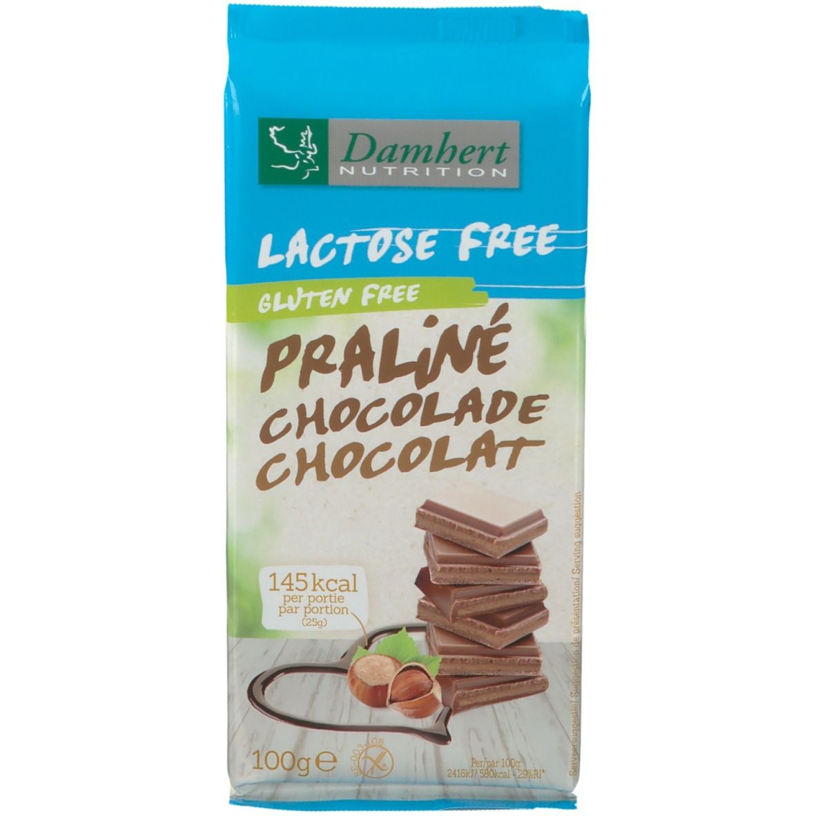 Damhert Lactose Free Tablette de chocolat praliné sans gluten