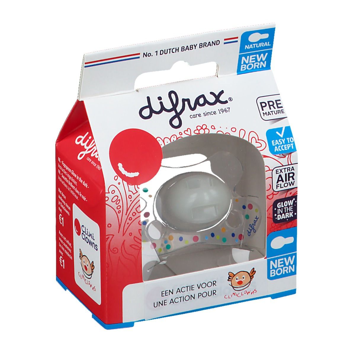 Difrax Sucette Natural Cliniclowns Newborn (Couleur non sélectionnable)