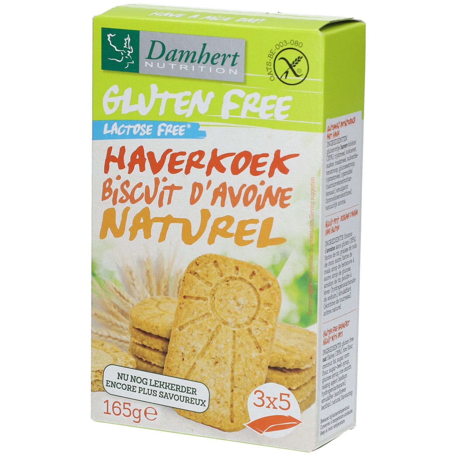 Damhert Gluten Free Biscuit d'avoine naturel