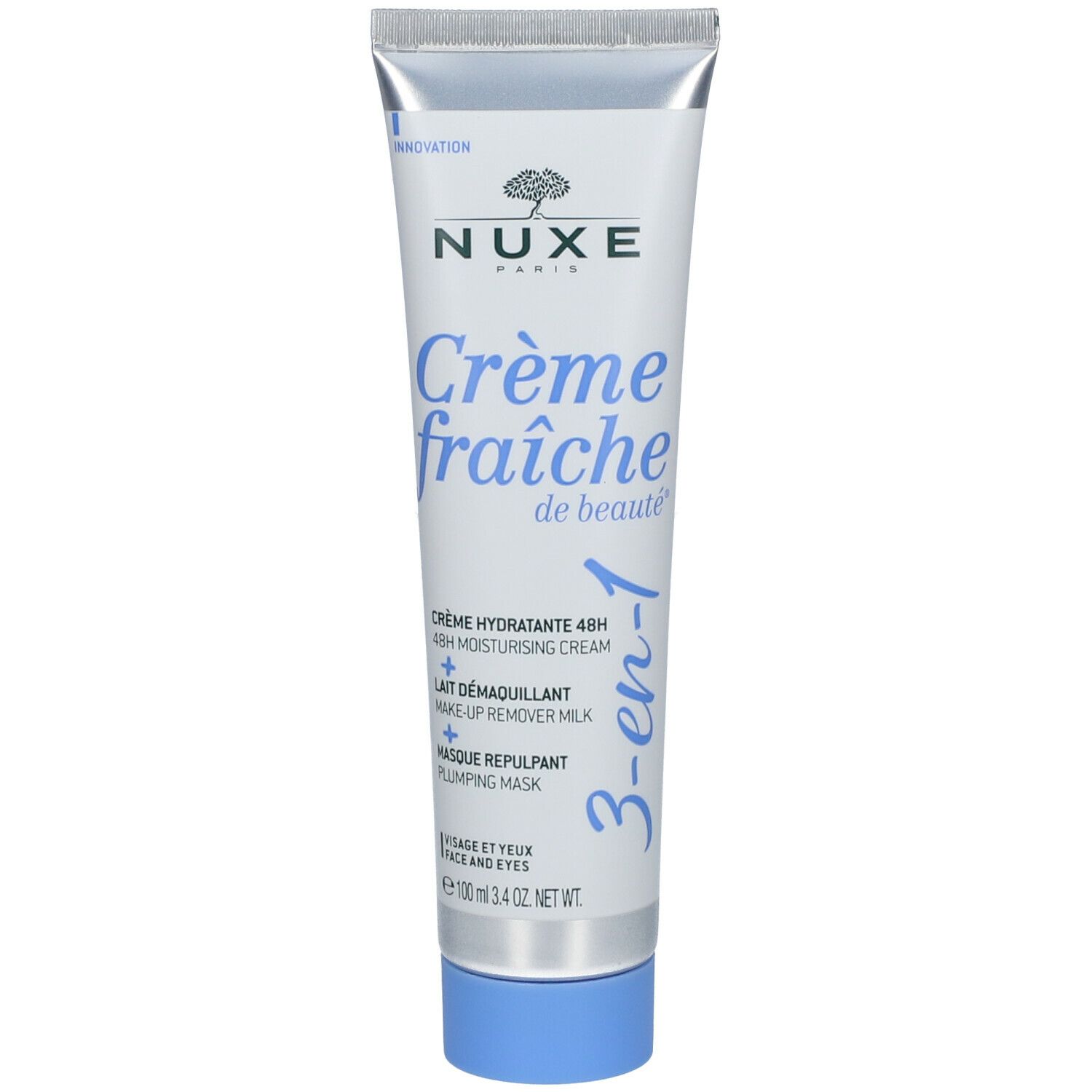 Nuxe Crème fraîche de beauté® 3-en-1, Crème Hydratante 48h, Lait Démaquillant, Masque Repulpant