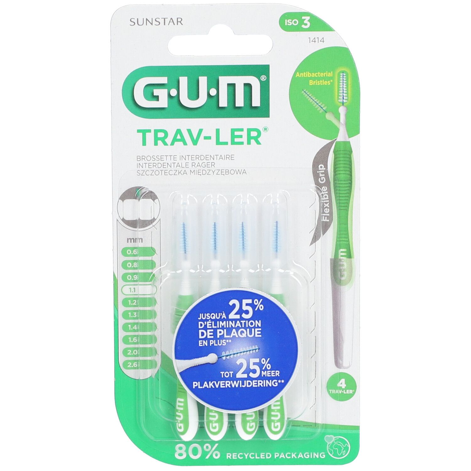 Gum Proxabrush Trav-ler brossette interdentaire 1.1 mm