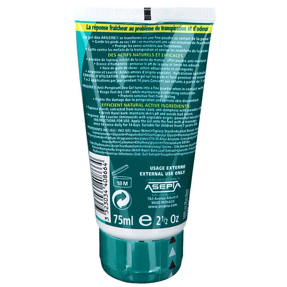 Akileïne gel déodorant antitranspirant