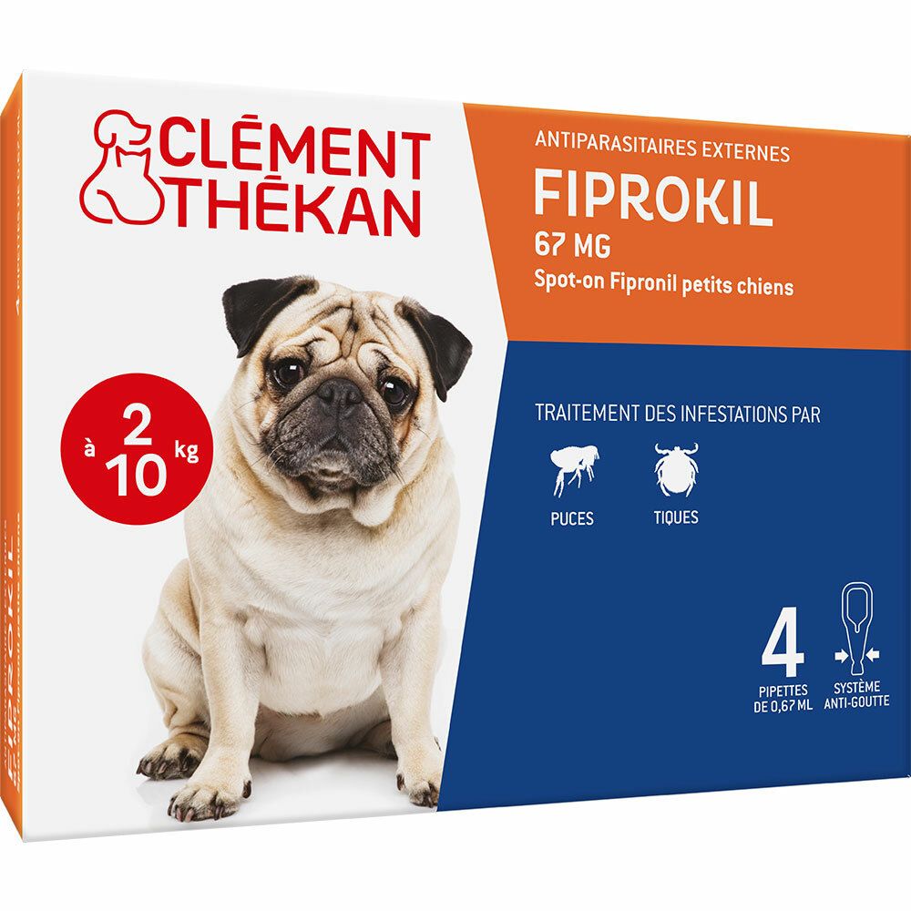 Clément Thékan Fiprokil 67 mg Anti-Puces Anti-Tiques Chien 2-10kg