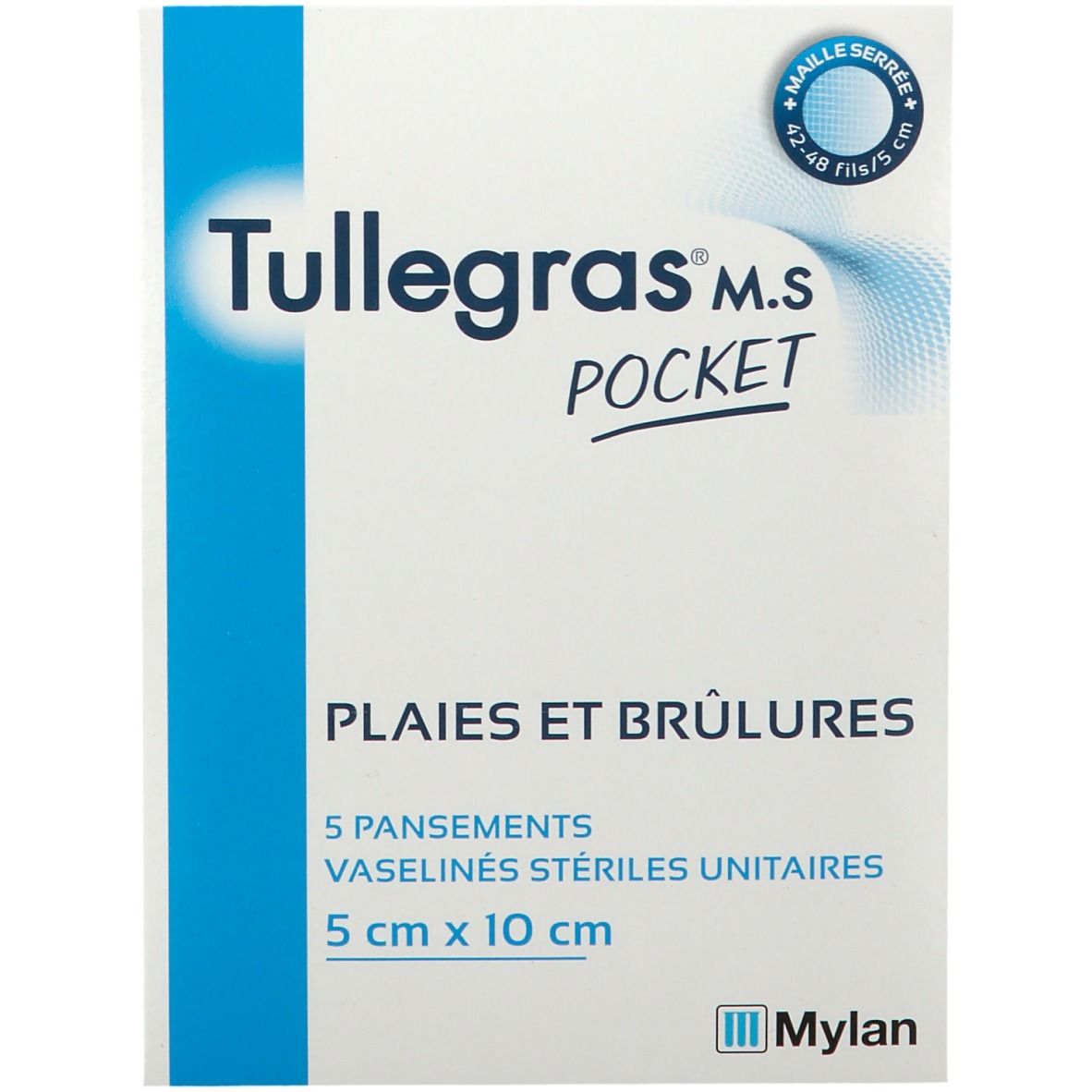 T?ulle Gras MS Pocket, Pansement gras protecteur, vaseliné, stérile 5 cm x 10 cm