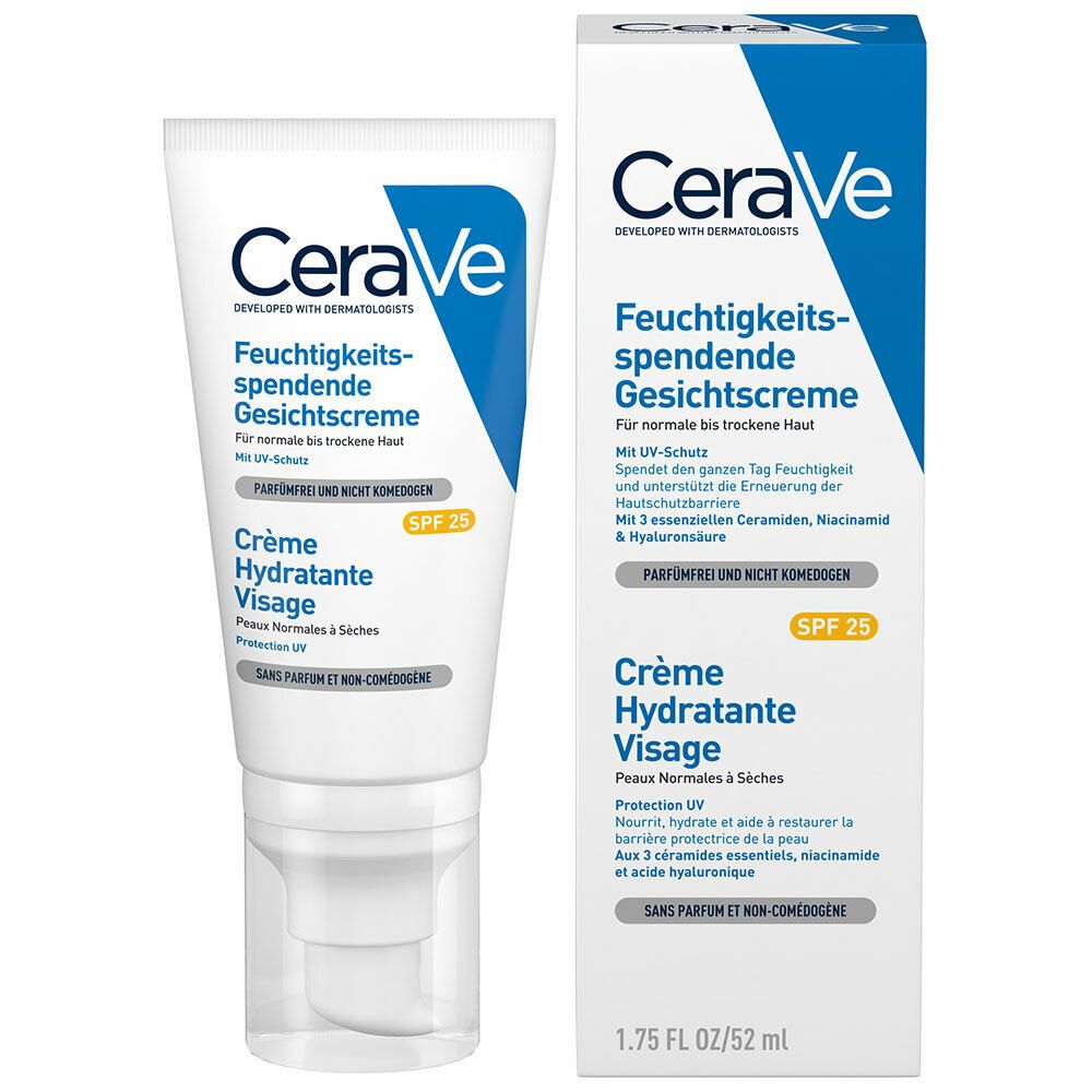 CeraVe Crème Hydratante Visage SPF 25 pour les peaux normales à sèches 52 ml