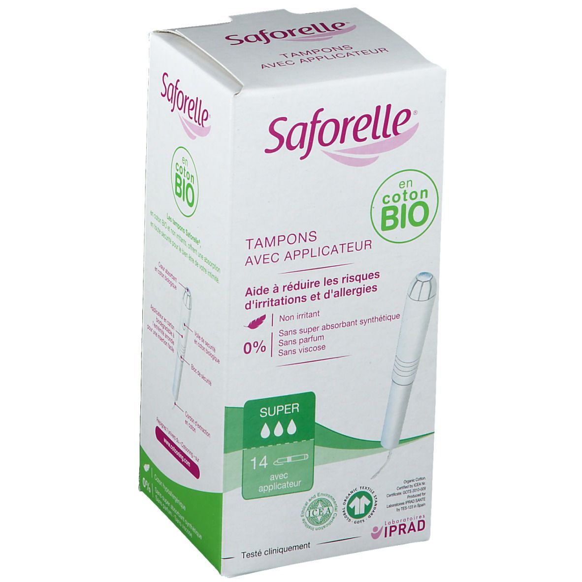Saforelle® Tampon avec applicateur Coton BIO