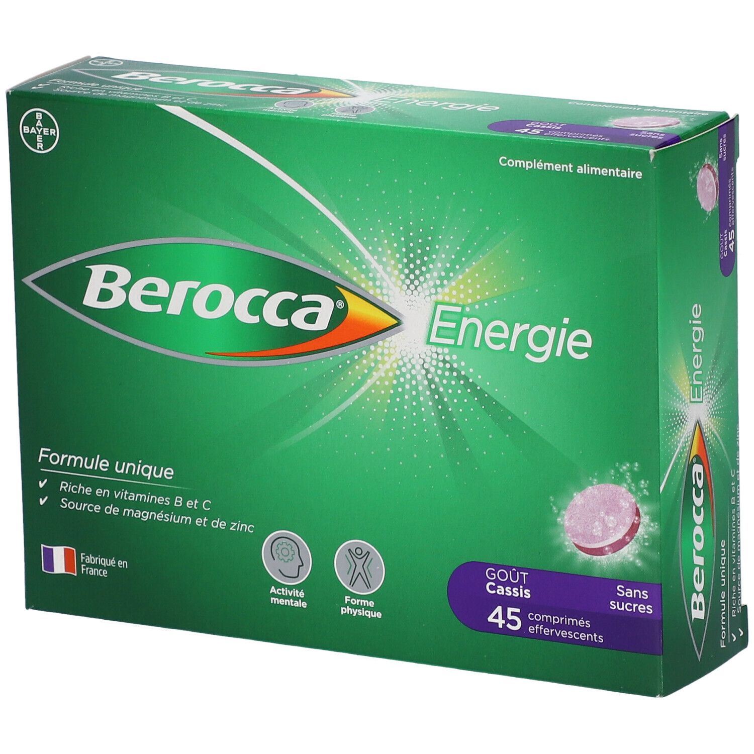 Berocca Energie Cassis Vitamine B et C, magnésium et Zinc 45 cps effervescents