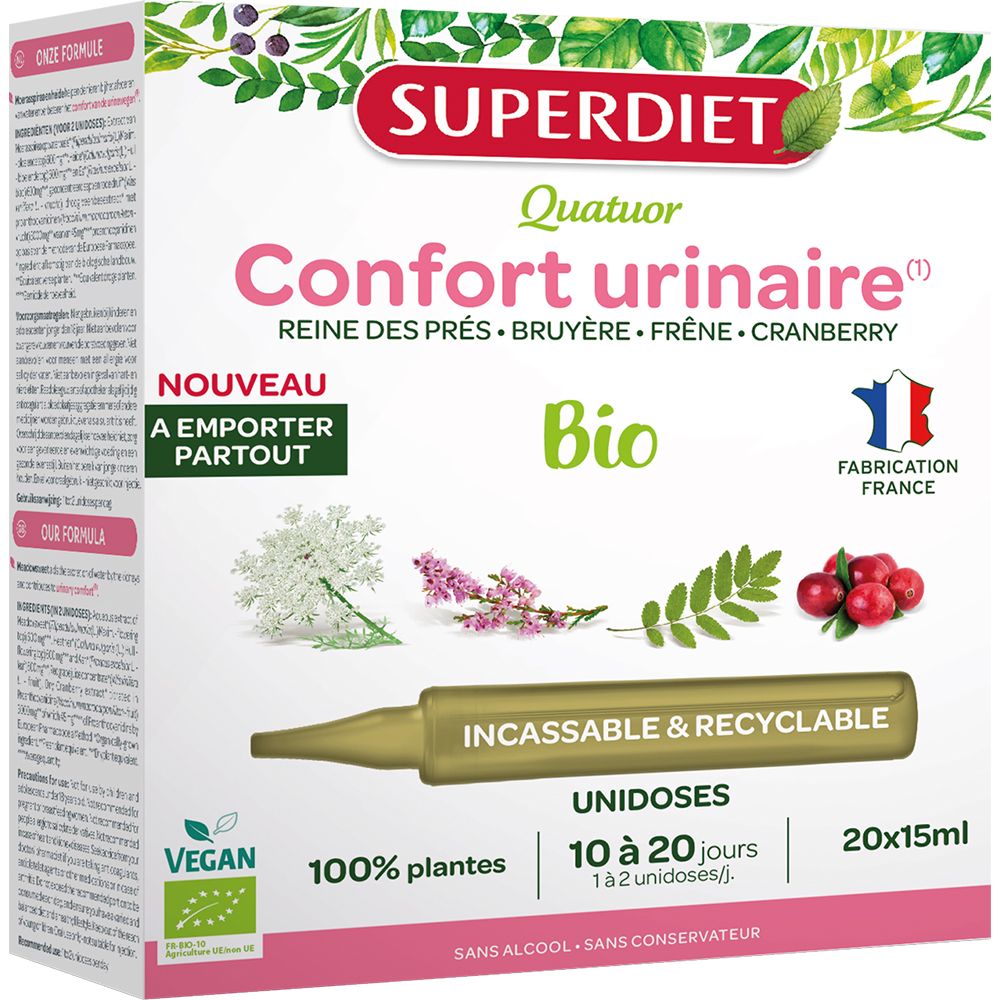 Superdiet Quatuor Confort Urinaire Bio - 20 Unidoses De 15 Ml Ampoule(S) Buvable(S) 20X10 Enfants