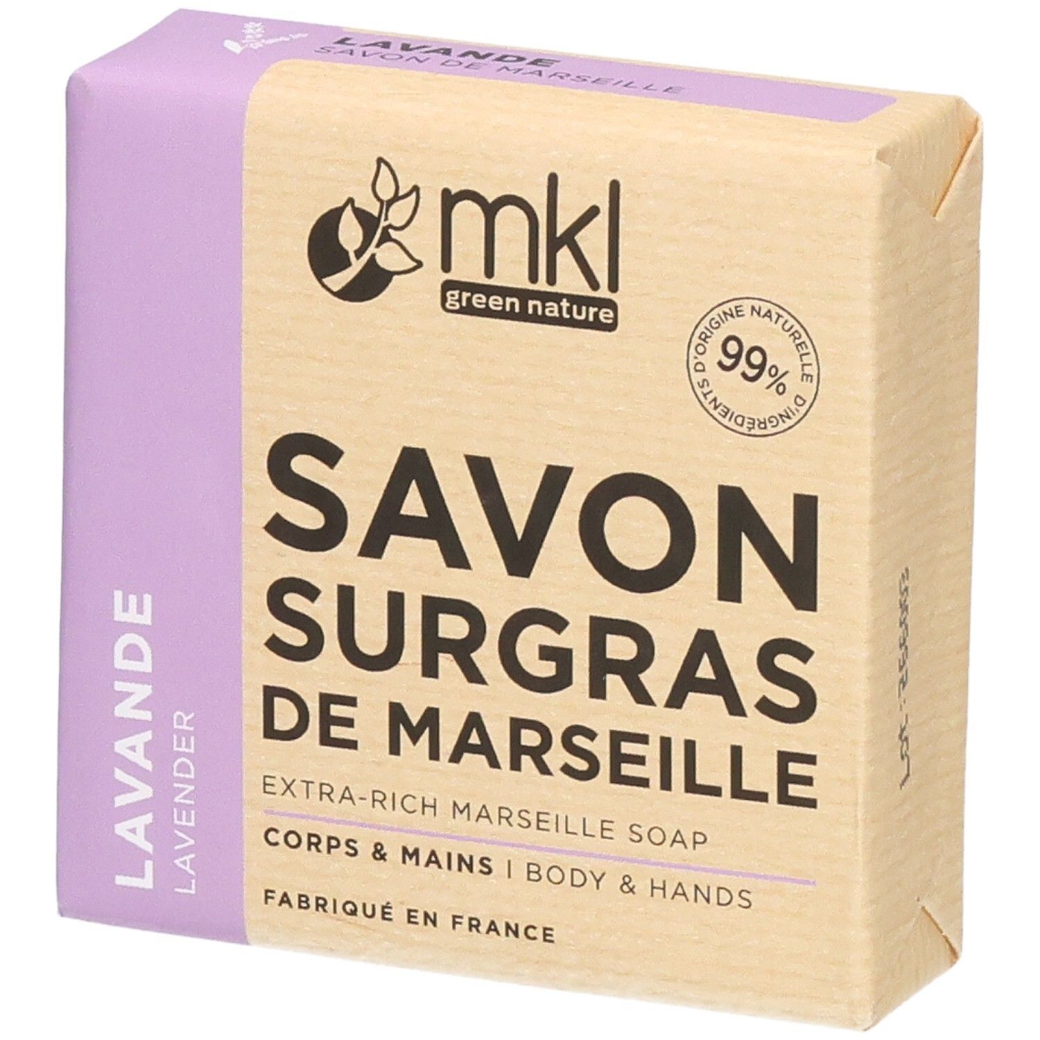 Mkl Green Nature Savon De Marseille Solide Surgras - Lavande 100 G - Image 1