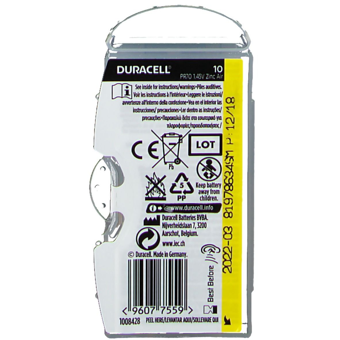 Duracell Easy Tab Pile auditive DA10 Geel 6 pc(s) Accessoire(S)
