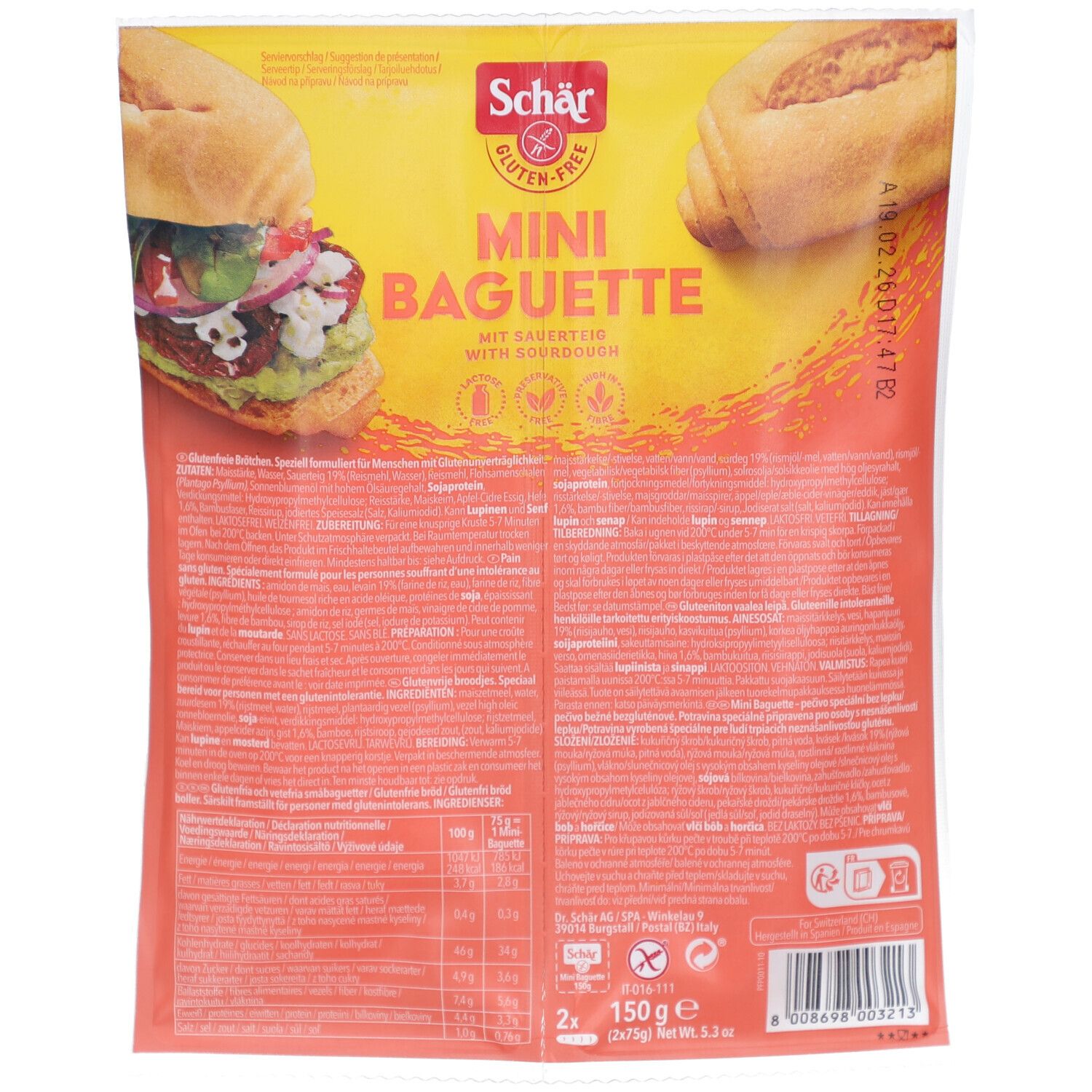 Schär Pain Mini Baguette Pâtisserie 150 g