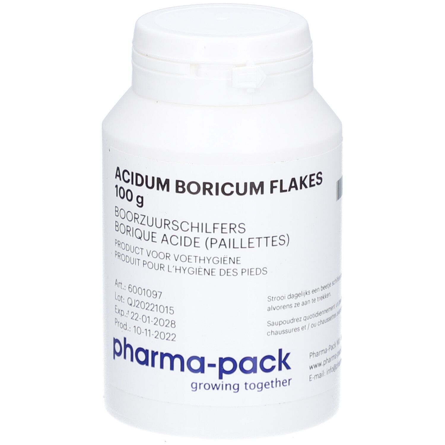 Pharma-Pack Paillettes d'Acide Borique Poudre 100 g