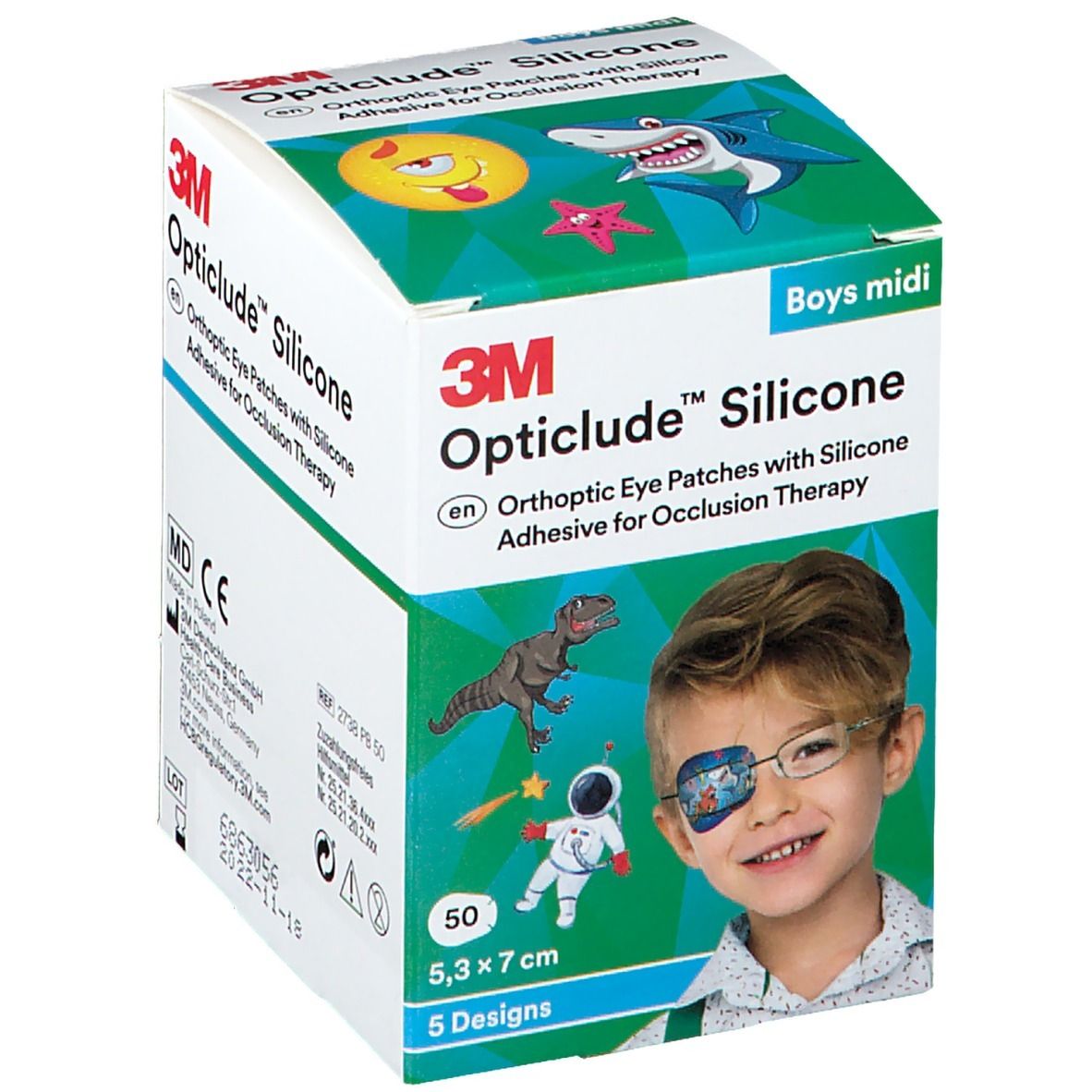 3M Opticlude Silicone Pansement Orthoptique Midi Boys 5,3cm x 7cm 2738PB50 50 pc(s) Pansement(S)
