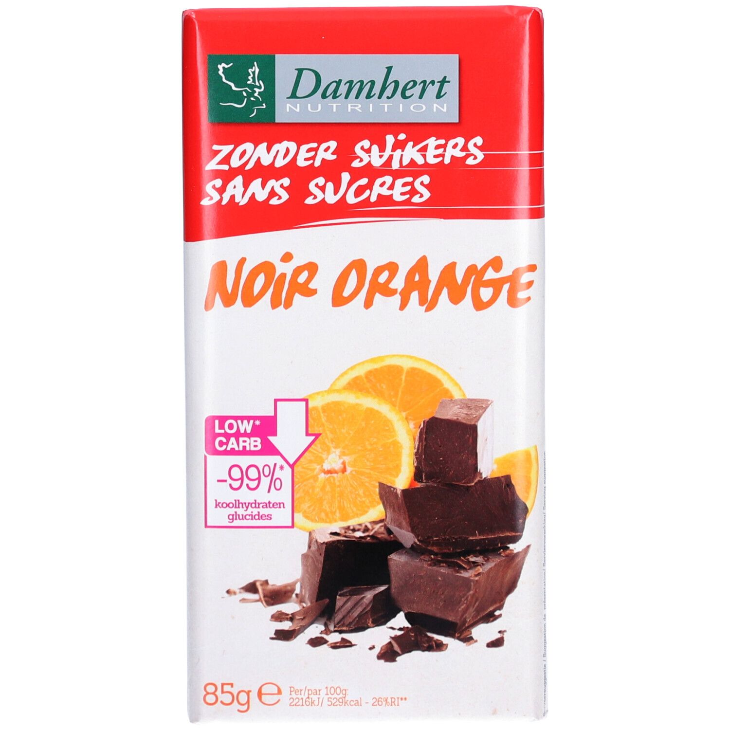 Damhert Chocolat noir/orange moins de sucre 85 g