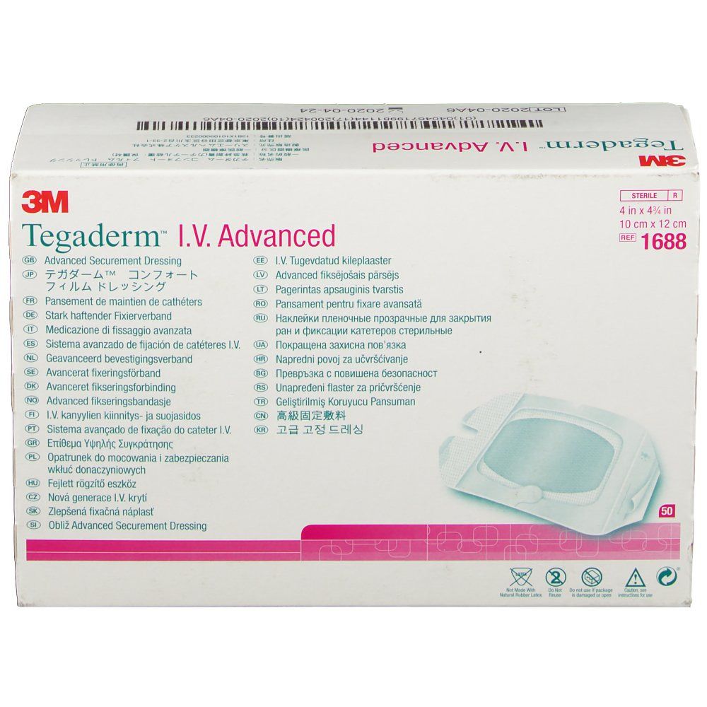 3M Tegaderm I.V. Advanced Pansement de fixation fortement adhésif 10 x 12 cm 50 pc(s) Pansement(S)