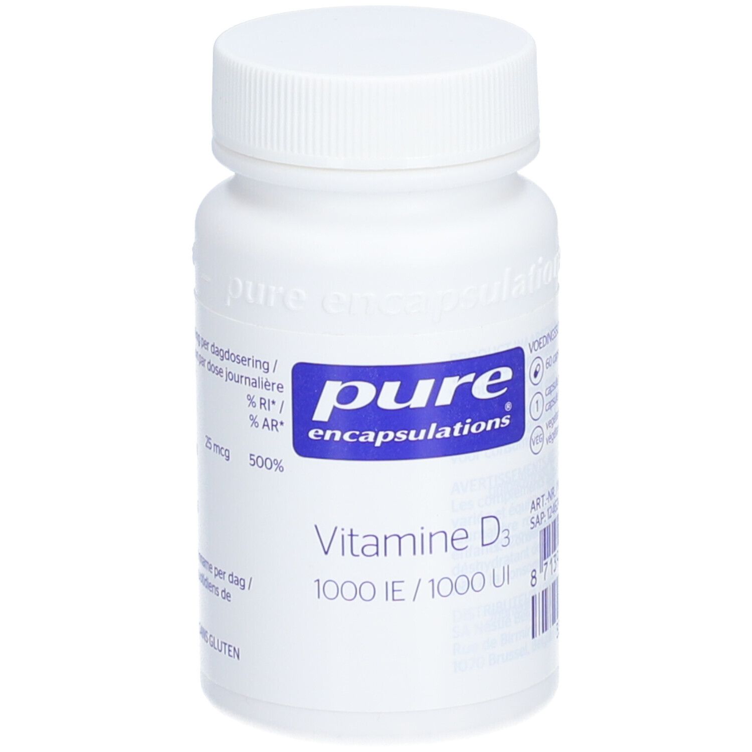 Pure Encapsulations Vitamine D3 1000 Ui Capsule(S) 60 Pc(S) Enfants