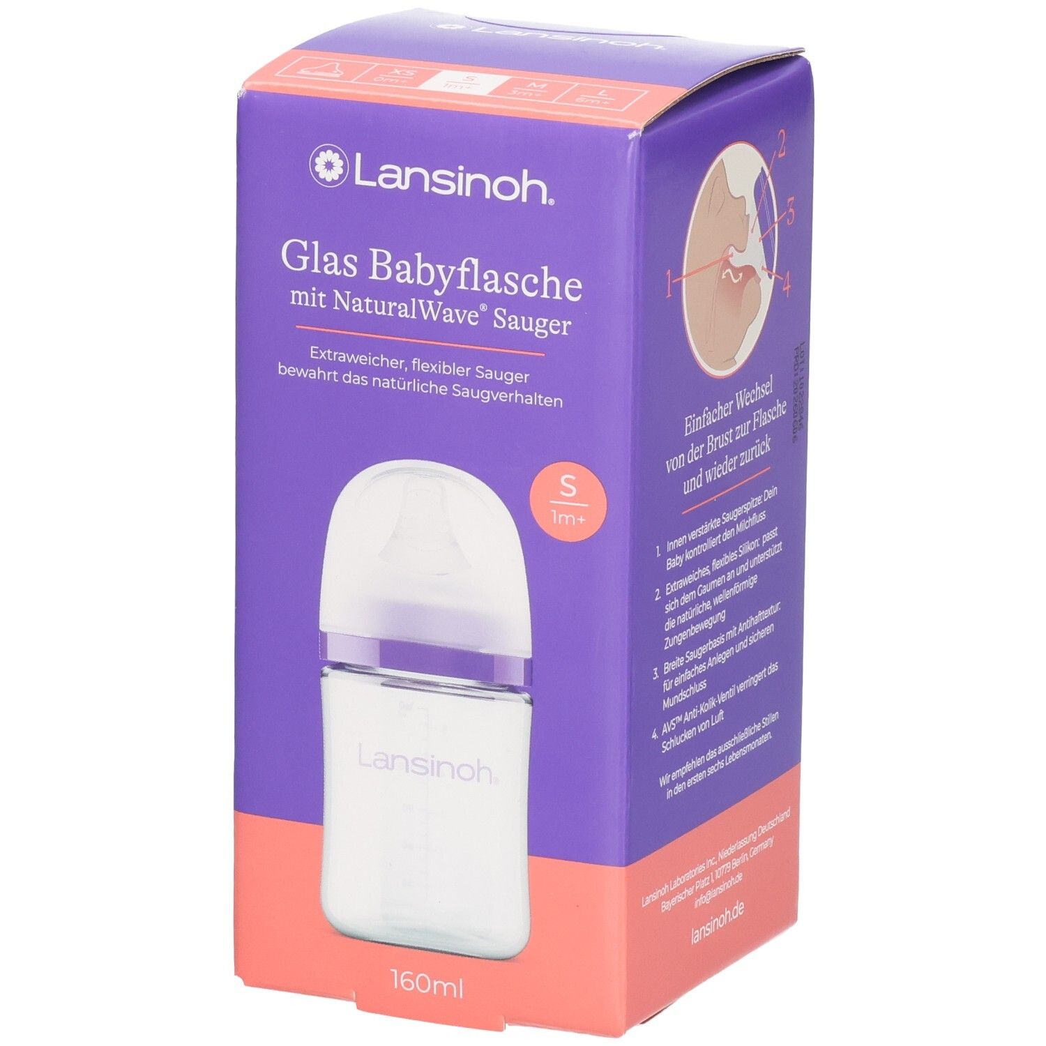 Lansinoh Biberon en Verre + Tétine Bouteilles 160 ml