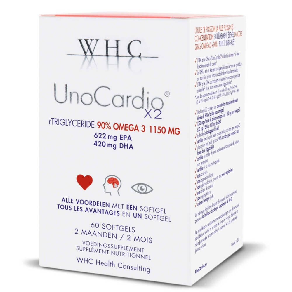 WHC UNOCARDIO Hooggedoseerde omega3 Duo 60 pc(s) Capsule(S) Douce(S)