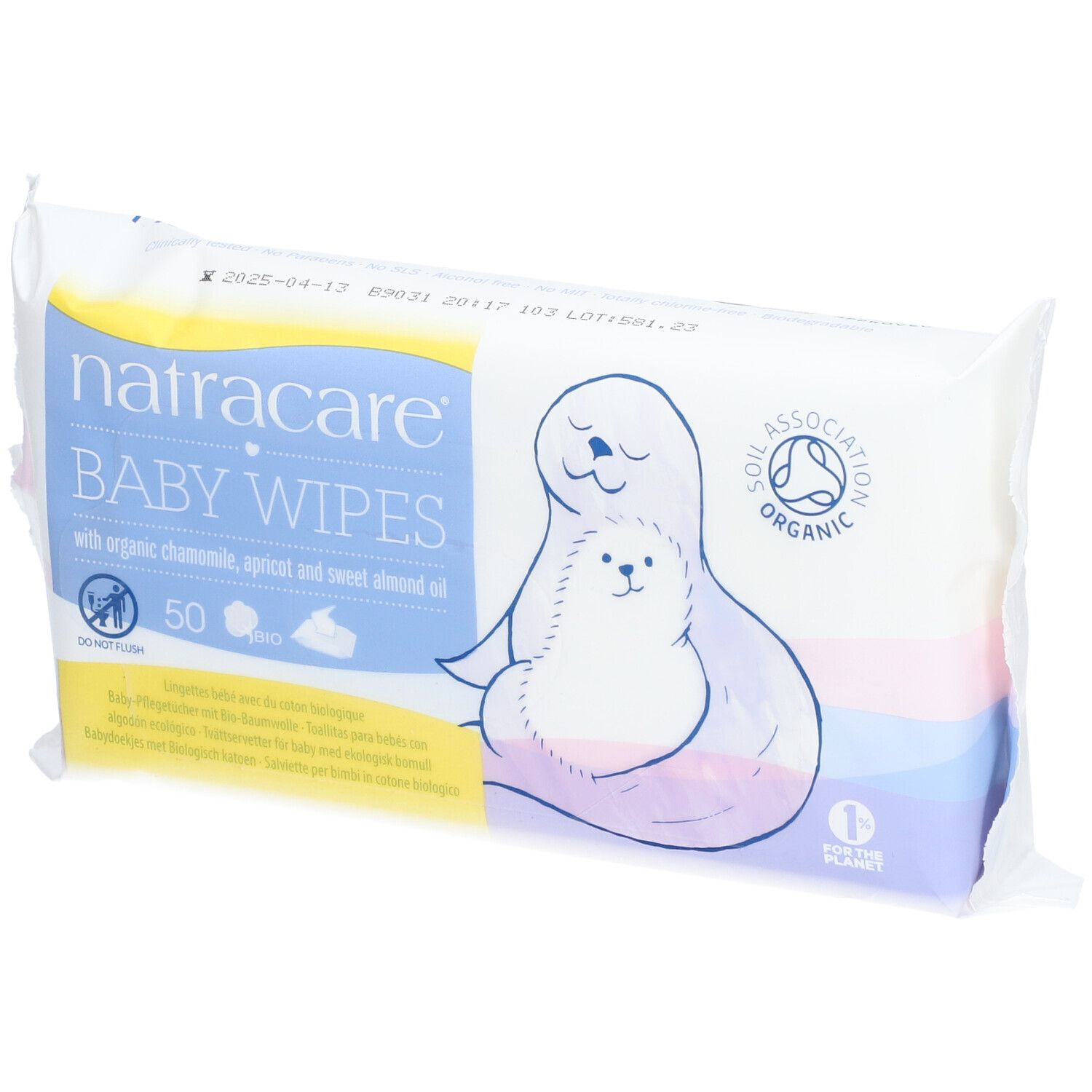 Natracare Baby Wipes avec coton biologique, camomille et huiles naturelles Lingette(S) 50 pc(s)