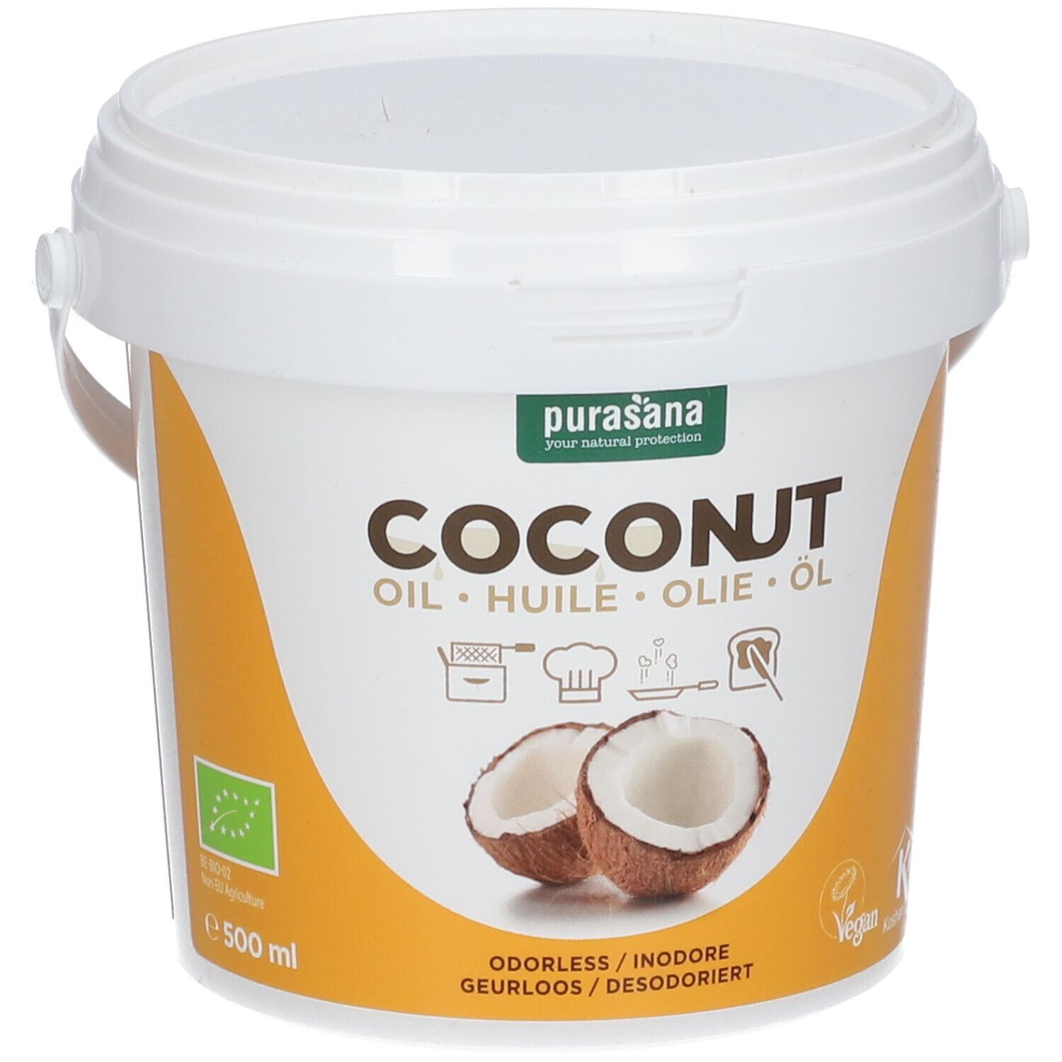 Purasana Huile de noix de coco désodorisée 500 ml Huile