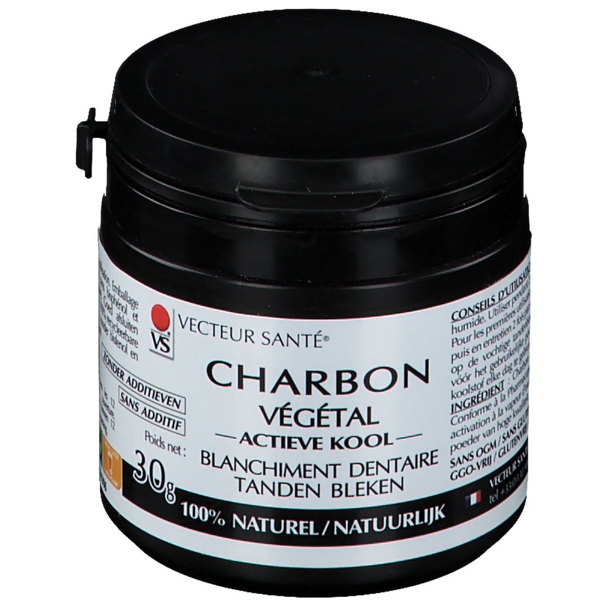 Vecteur Santé Charbon végétale Blanchiment dentaire 30 g Poudre