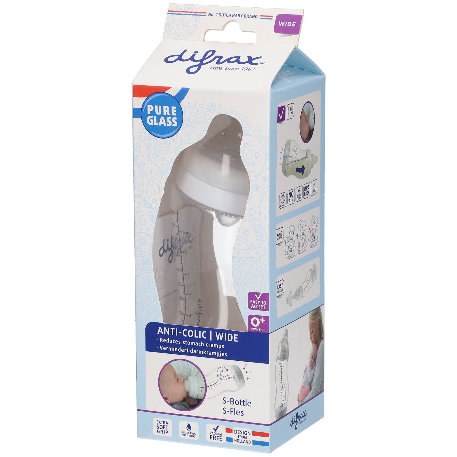 Difrax Biberon-S Blanc Verre 310 ml Bouteilles
