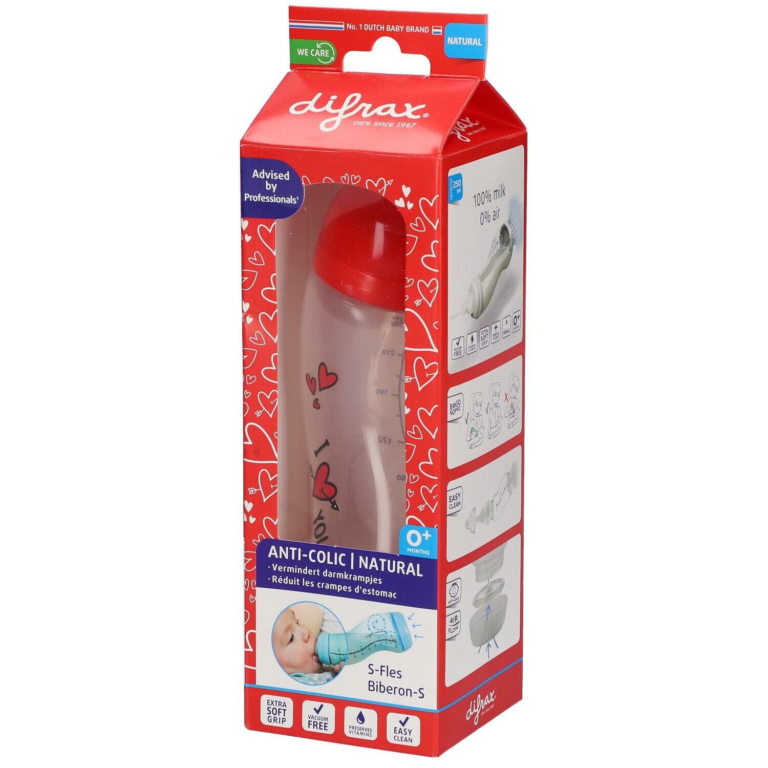 Difrax Biberon S Natural I Love Bouteilles 250 ml
