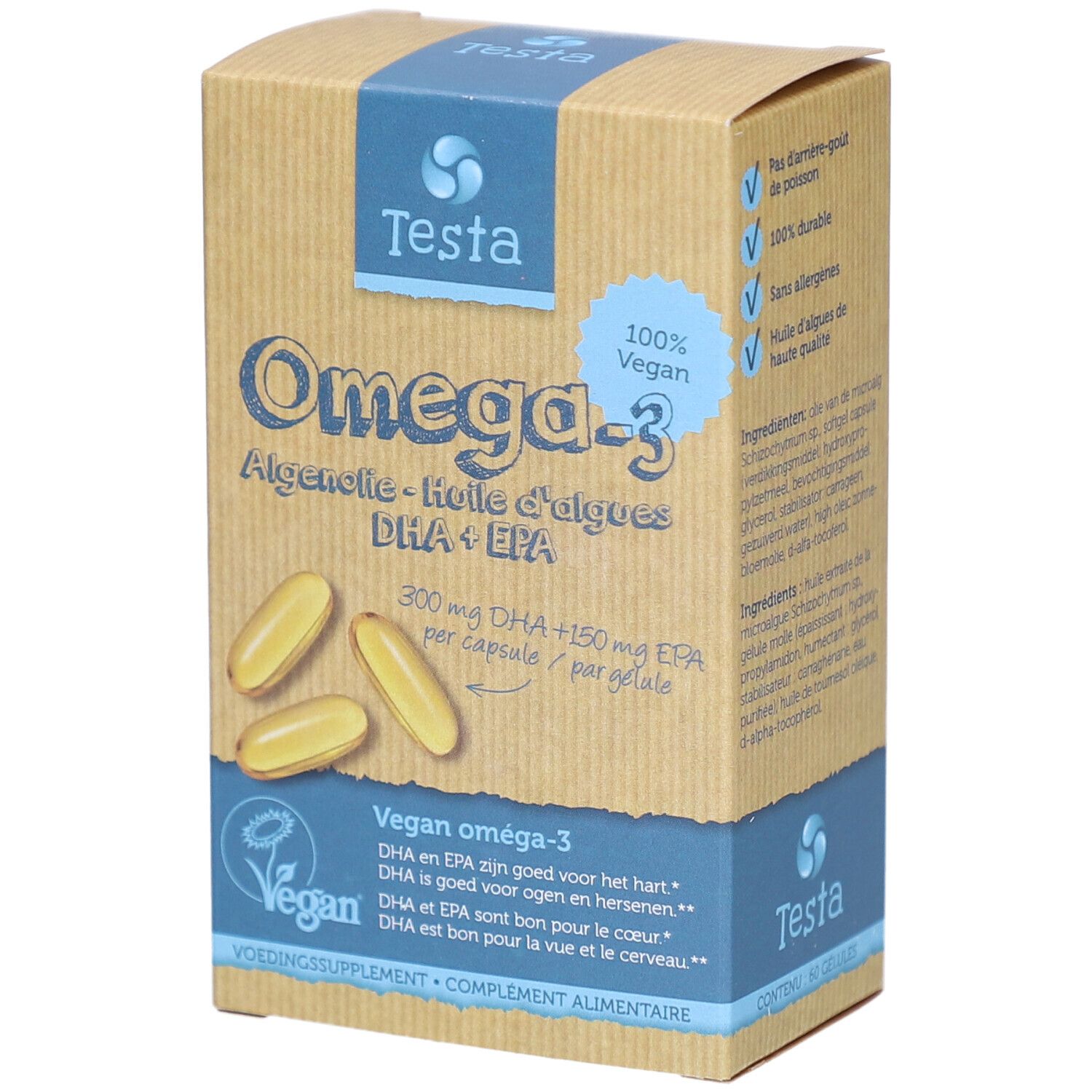 Testa Omega-3 Algenolie DHA + EPA 60 pc(s) Capsule(S) Douce(S)
