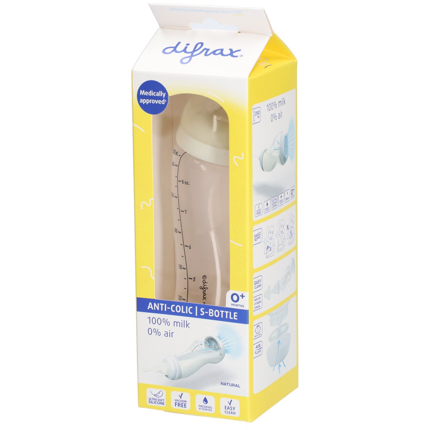 Difrax Biberon-S Natural Popcorn Bouteilles 250 ml