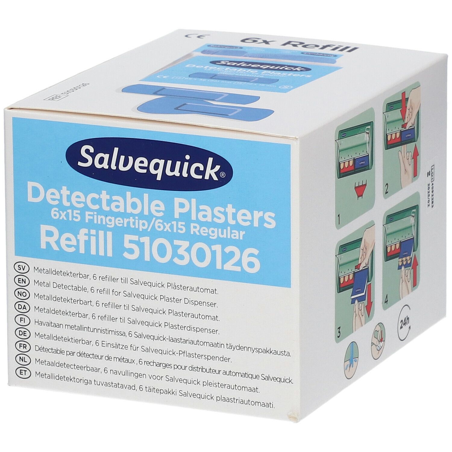 Salvequick® Blue Detectable Plasters Refill 51030126 Pansement(S) 6x30 pc(s)