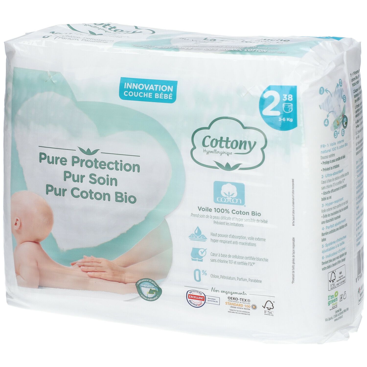 COTTONY Couches en coton taille 2 3-6 kg 38 pc(s)