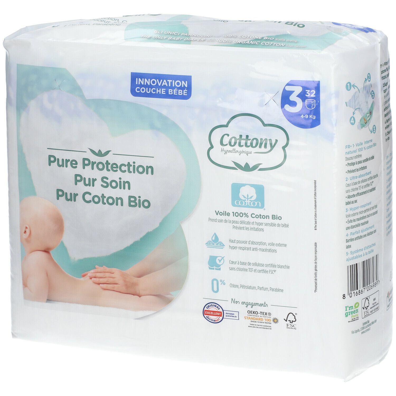 COTTONY Couches en coton taille 3 4-9 kg 32 pc(s)