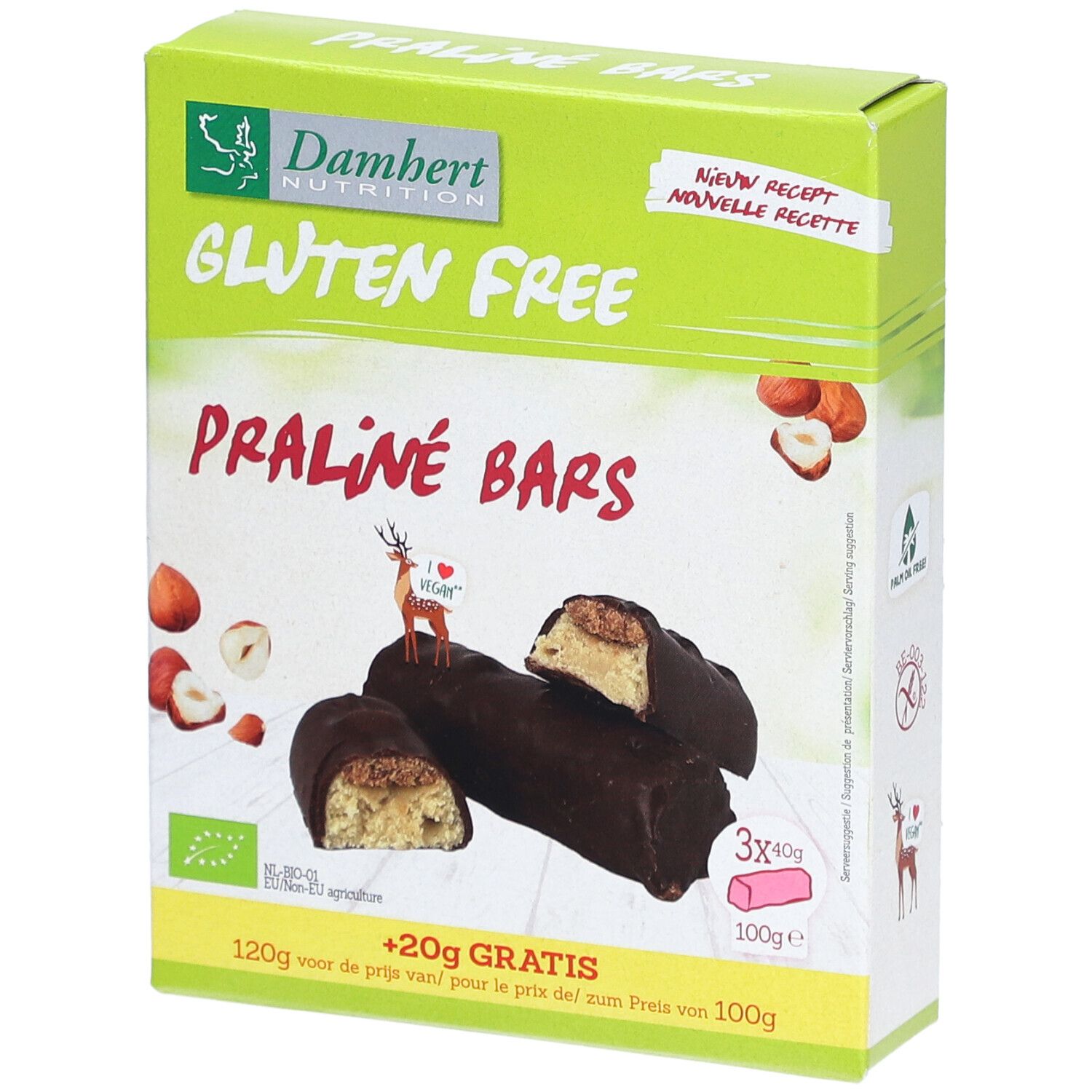 Damhert Gluten Free Barres Praliné Aliment 3x40 g