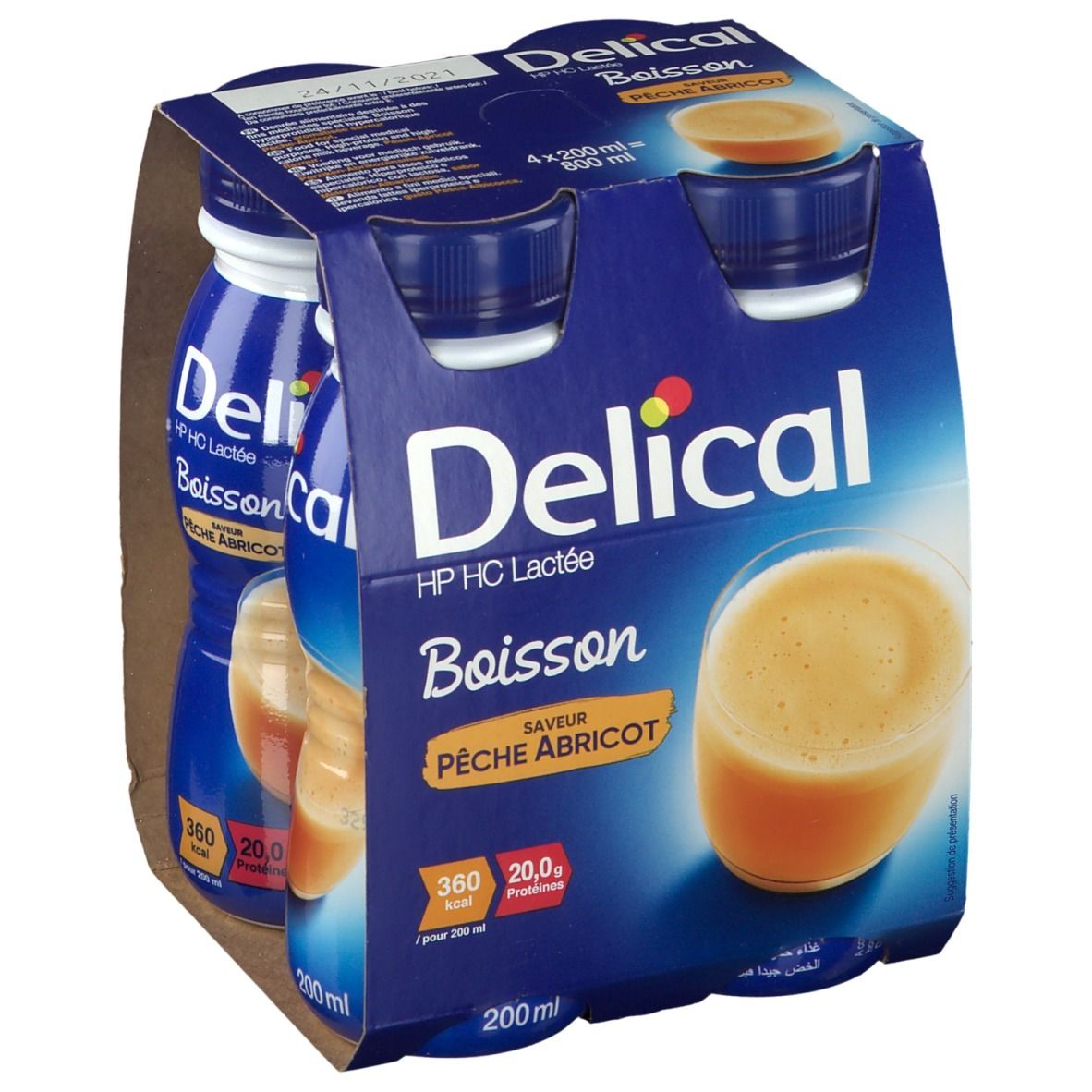 Delical Boisson Lactée Hphc Pêche - Abricot 360 Kcal Fluide 4X200 Ml Enfants - Image 1