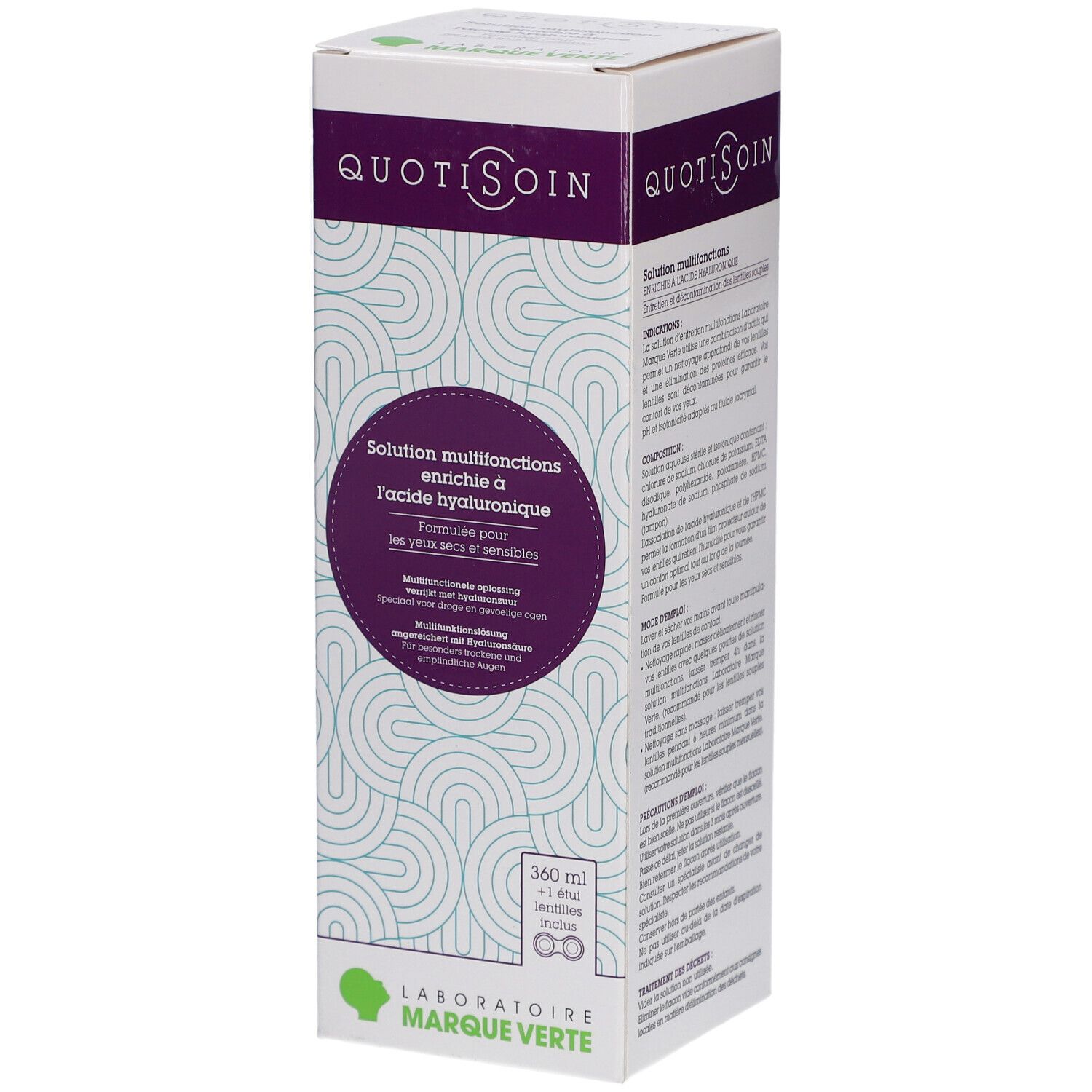 Quotisoin Solution multifonctions | Entretien et décontamination des lentilles souples 360 ml Solution