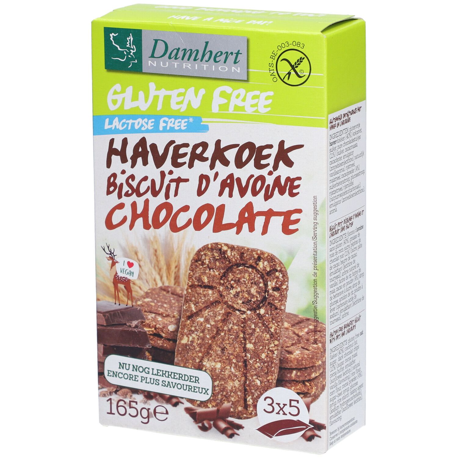 Damhert Gluten Free Biscuit d'avoine chocolat Cookies 3x5 pc(s)