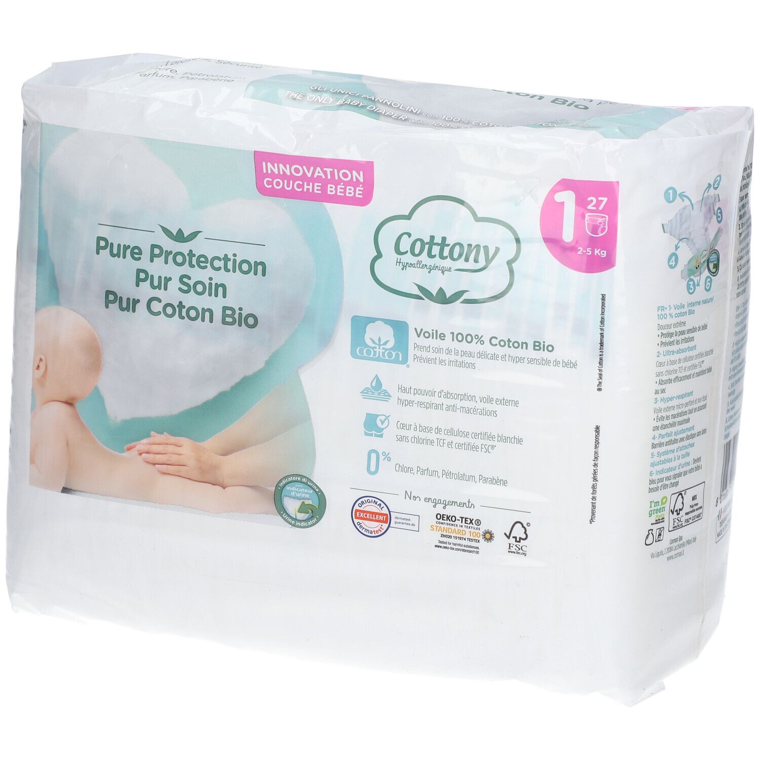Cottony Pure Protection Langes 2-5 kg - Taille 1. Couches 27 pc(s)