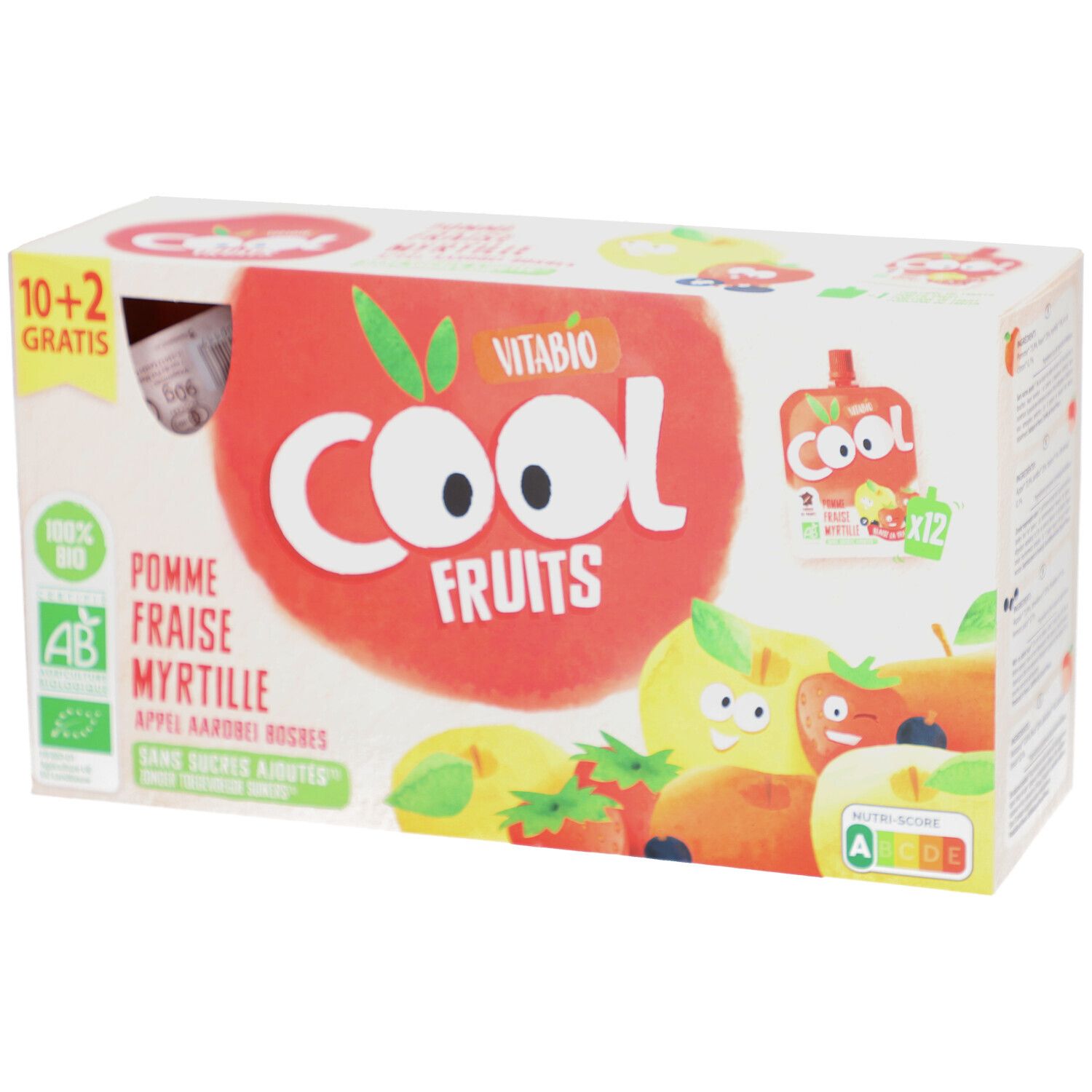 Vitabio Cool Fruits Pomme - Fraise - Myrtille Bio 12x90 g