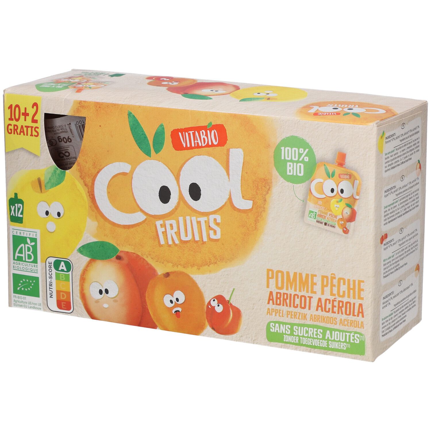 Vitabio Cool Fruits Pomme - Pêche - Apricot Bio 12x90 g