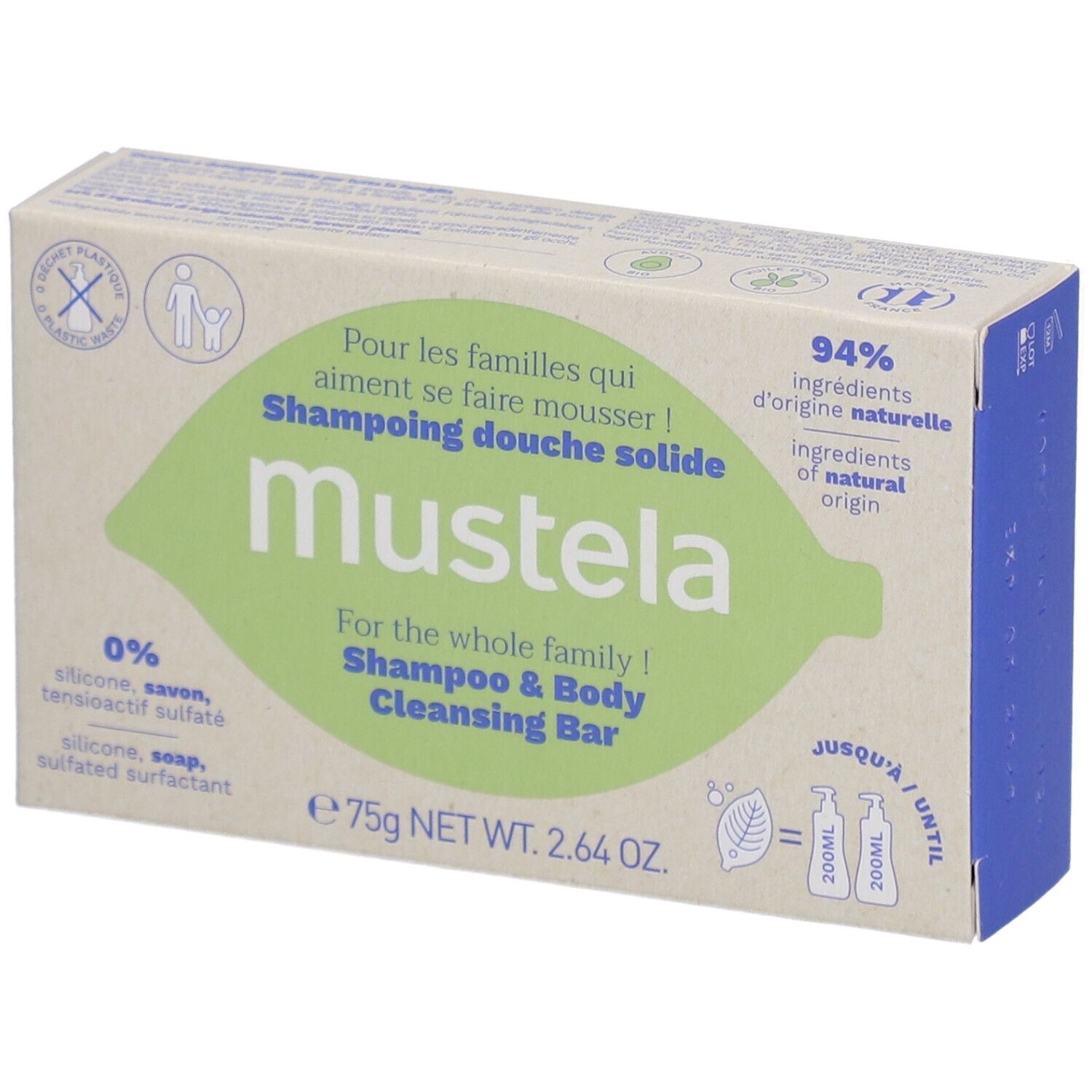mustela® Shampoing Douche Solide Huile d'avocat BIO Shampooing 75 g