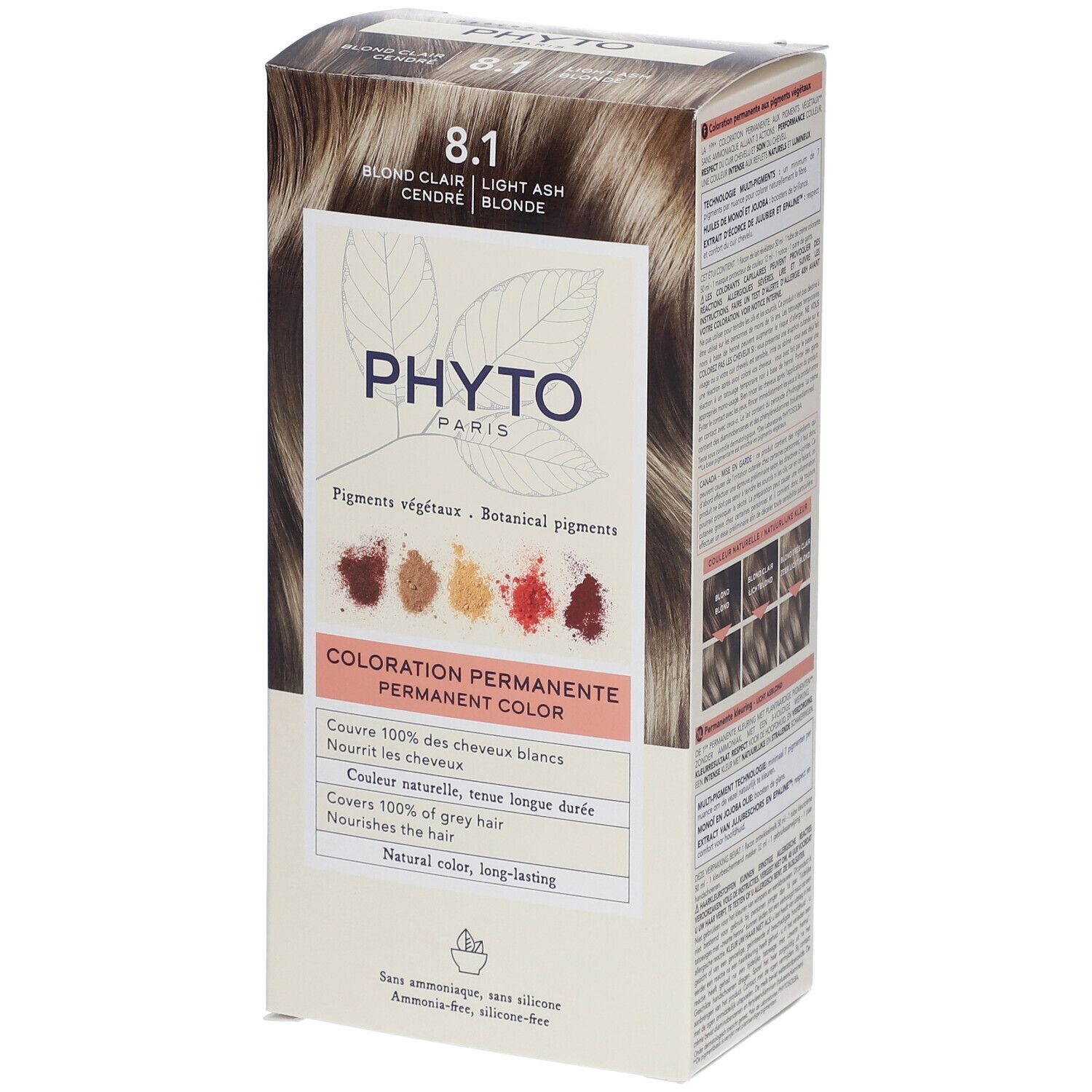 PHYTO Coloration permanente 8.1 blond clair cendré 1 pc(s) Set(S)