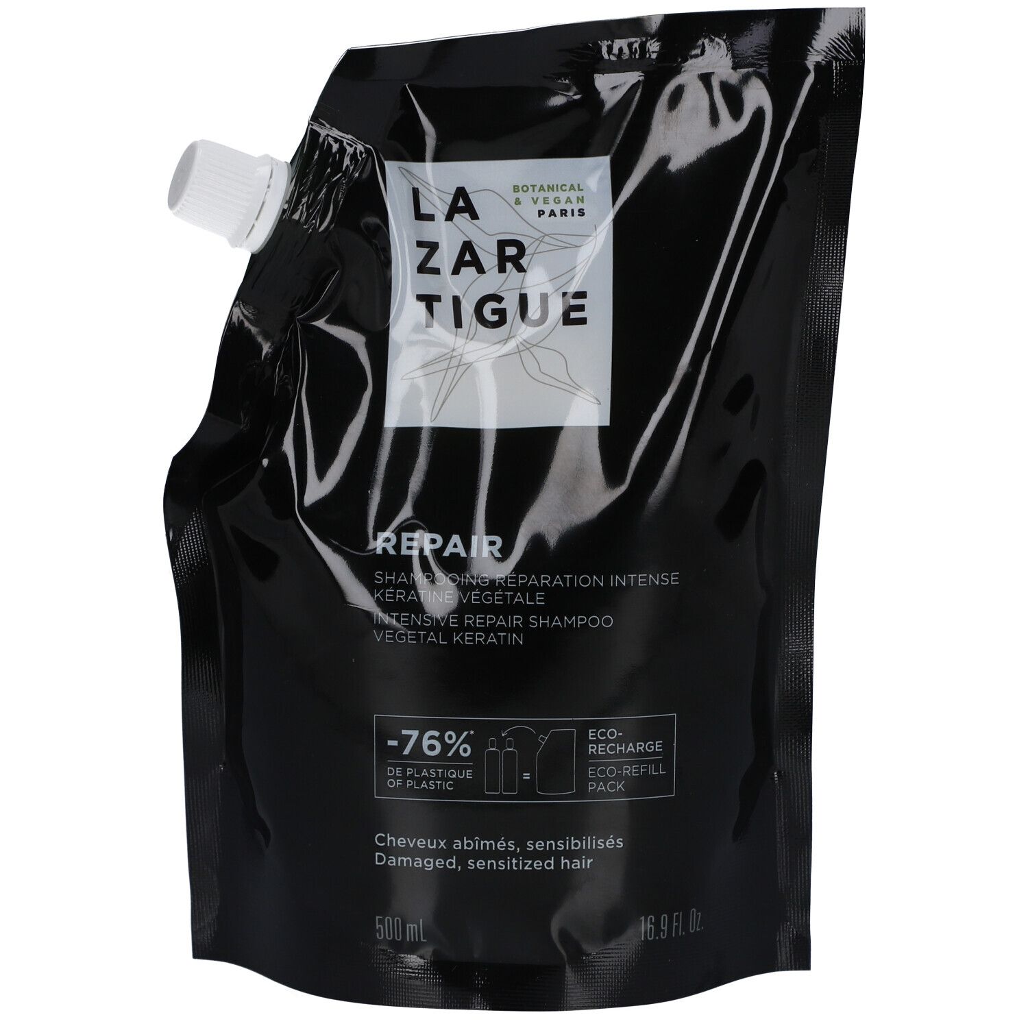 Lazartigue Repair Shampooing Réparation Intense Kératine Végétale Récharge 500 ml 500 ml Shampooing