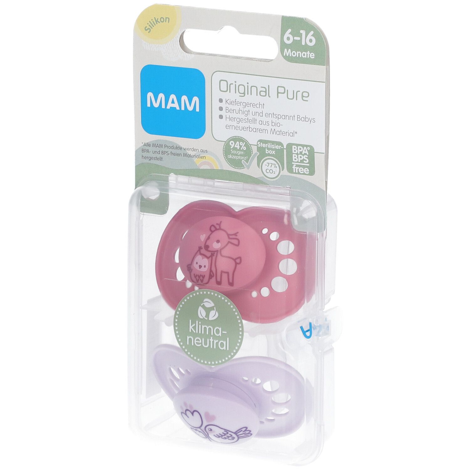 MAM Original Pure Tétines en silicone à motif rose-rose 6-16 mois 2 pc(s) Tétine(S)